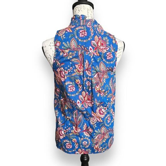 J. Crew L1035 Liberty Fabric Blue Flora Belle Floral Ruffle Neck Tank Top 2 - Picture 3 of 5
